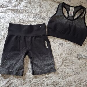 Gymshark Black-Grey Ombre Biker Shorts With Sports Bra Set